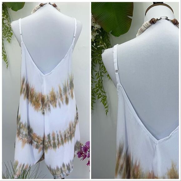 Kau wela Summer Mini Romper Beach Boho Romper Gypsy Overall Wide Leg White - Picture 7 of 14